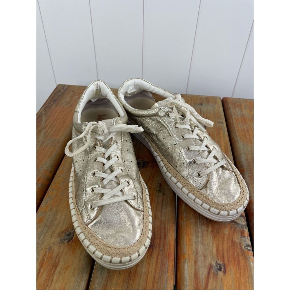 Sam Edelman Kavi gold lace up casual leather shoes, sneakers, size‎ 8.5